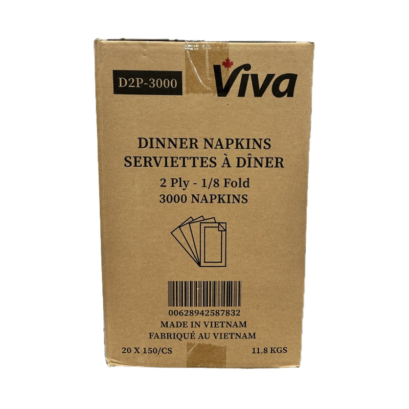 Viva D2P-3000, 1/8 Fold 2 Ply Dinner Napkins, Case (20x150's)