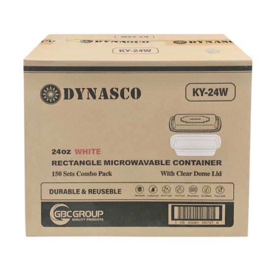 Dynasco KY-24W 24oz., White Rectangular Container Combo, Case (150 SETS)