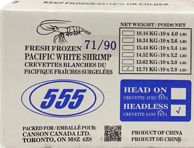 Frozen P&D Headless Raw Shrimp (China) 71-90, 10 x 4 LB
