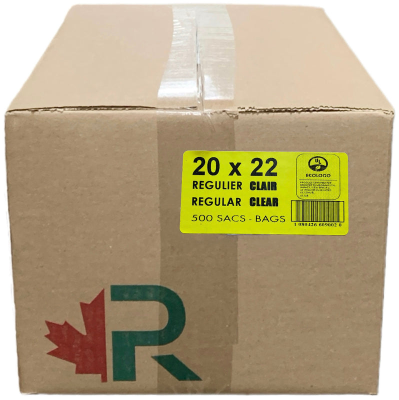 R 20x22 Regular Clear Garbage Bag, Case (500's)