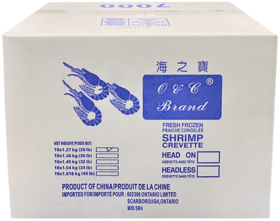O & C 21/25 Peeled Shrimp (China), Case (10x4 LBs)