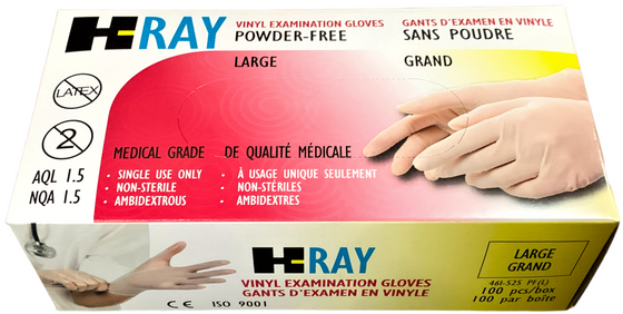 H-Ray Powder-Free Vinyl Gloves (Large), Box (100's)
