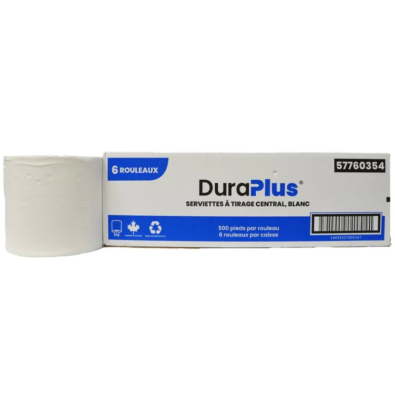 DuraPlus 57760354 Center Pull White Towels, Case (6x500's)