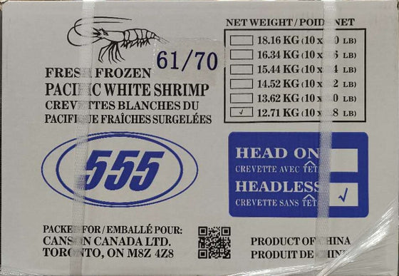 555 Brand 61/70 Peeled Shrimp (China), Case (10x4 LBs)