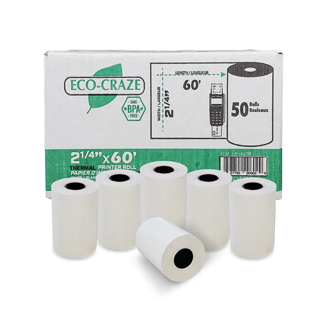 ECO-CRAZE ROL007, 2-1/4"x60' Thermal Rolls (50's)