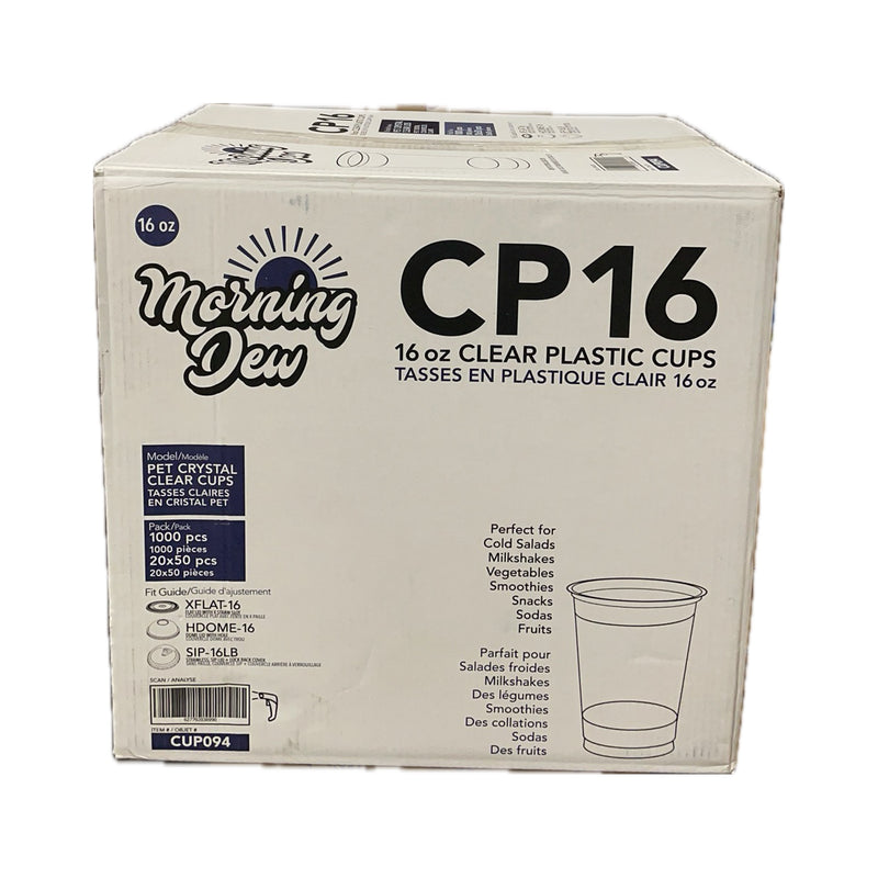 Morning Dew CP16, 16oz Clear Plastic Cup, Case (1000's)