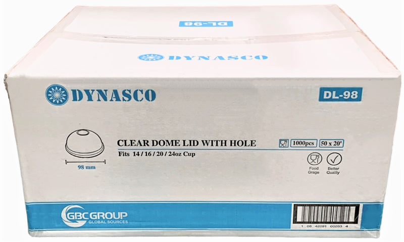 Dynasco DL-98 Clear Dome Lid with Hole, Case (1000's)