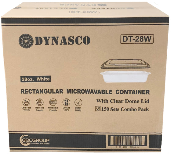 Dynasco DT-28W 28oz., White Rectangular Container Combo, Case (150 SETS)
