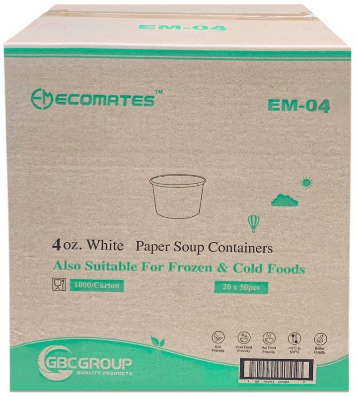 EcoMates EM-04, 4oz White Paper Container, Case (1000's)
