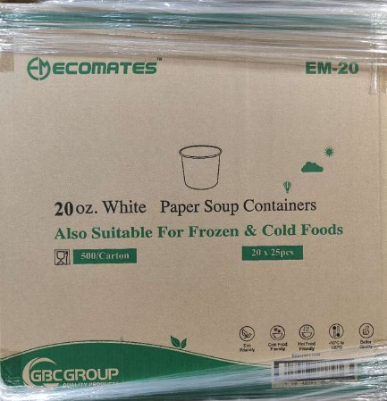 EcoMates EM-20, 20oz White Paper Container, Case (500's)