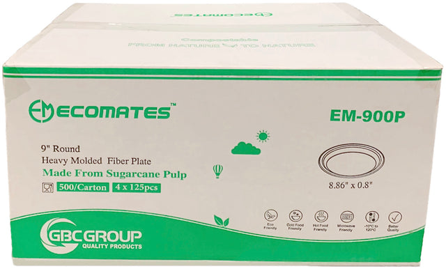EcoMates EM-900P/GD-900P 9inch Fiber Plate, 500 Counts