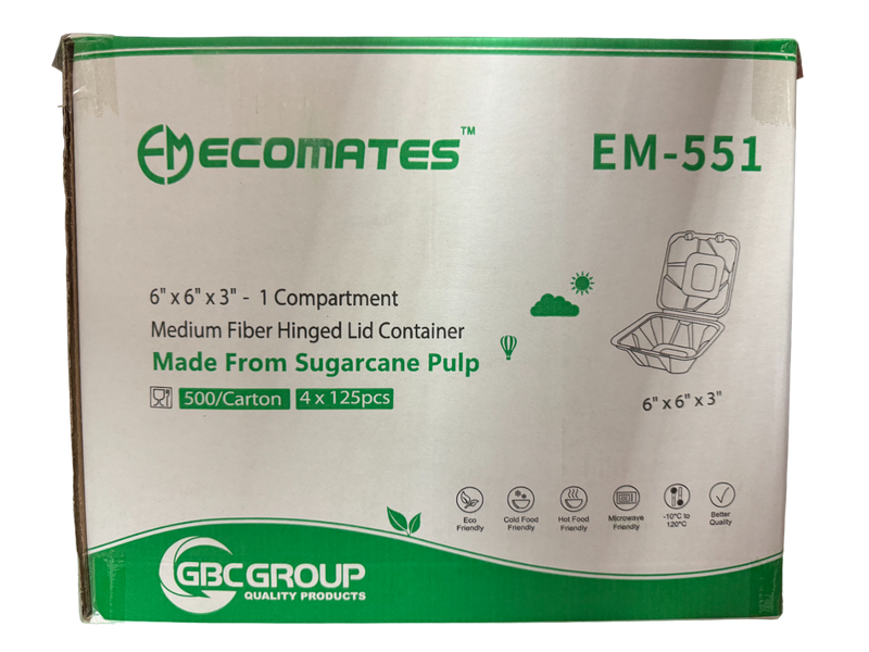 EcoMates EM-551/GD-551 Fiber Hinged Container, 500 Counts