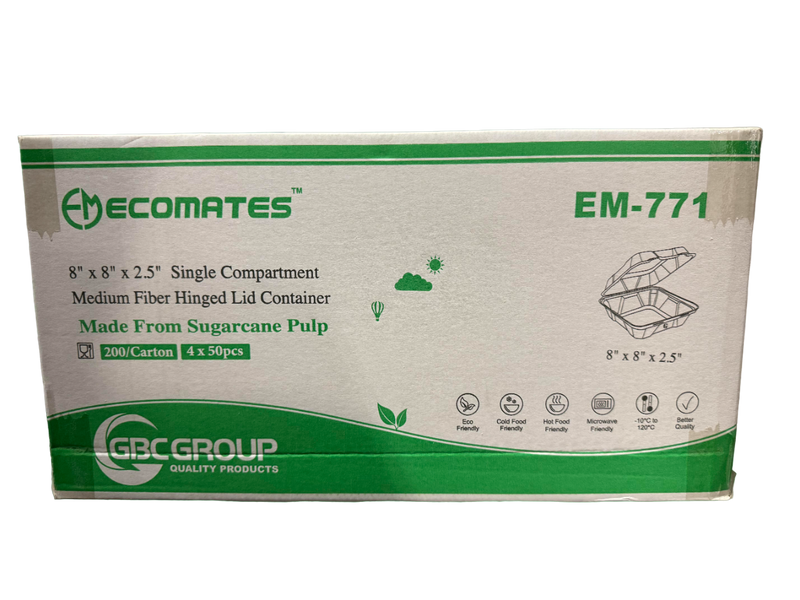 EcoMates EM-771/GD-771 Fiber Hinged Container, 200 Counts