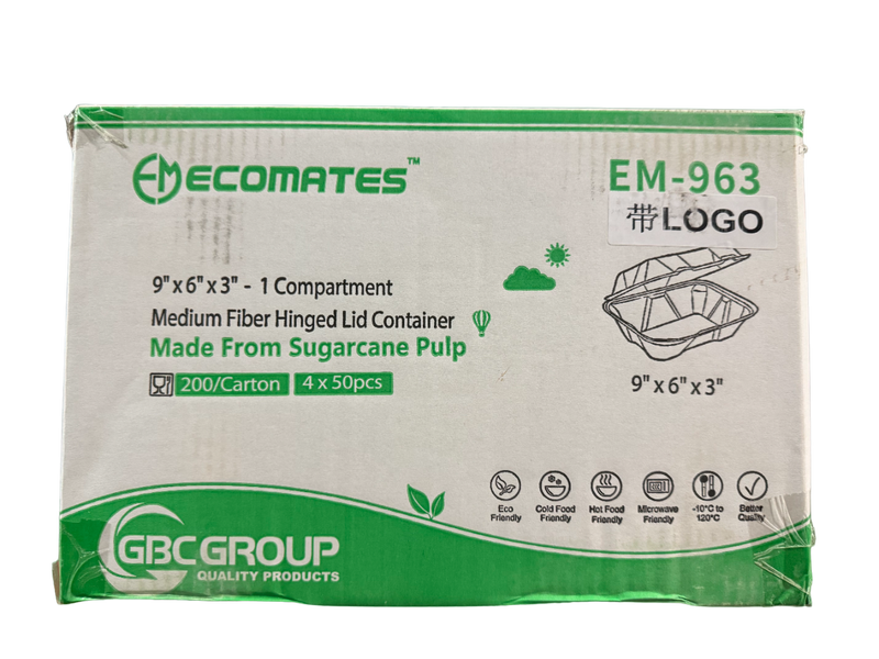 EcoMates EM-963/GD-963 Fiber Hinged Container, 200 Counts