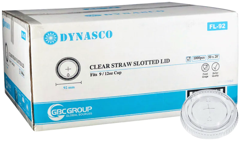 Dynasco FL-92 Clear Flat Lid with Straw Slot, Case (1000's)