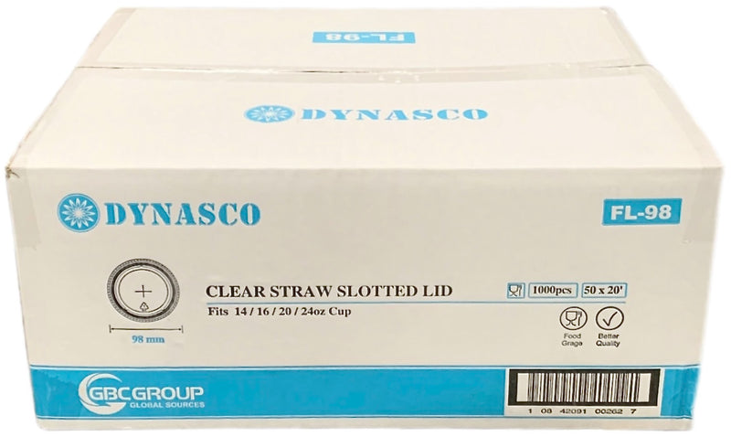 Dynasco FL-98 Clear Flat Lid with Straw Slot, Case (1000's)