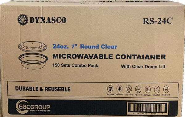 Dynasco RS-24C 24oz. Clear Round Container Combo, 150 SETS