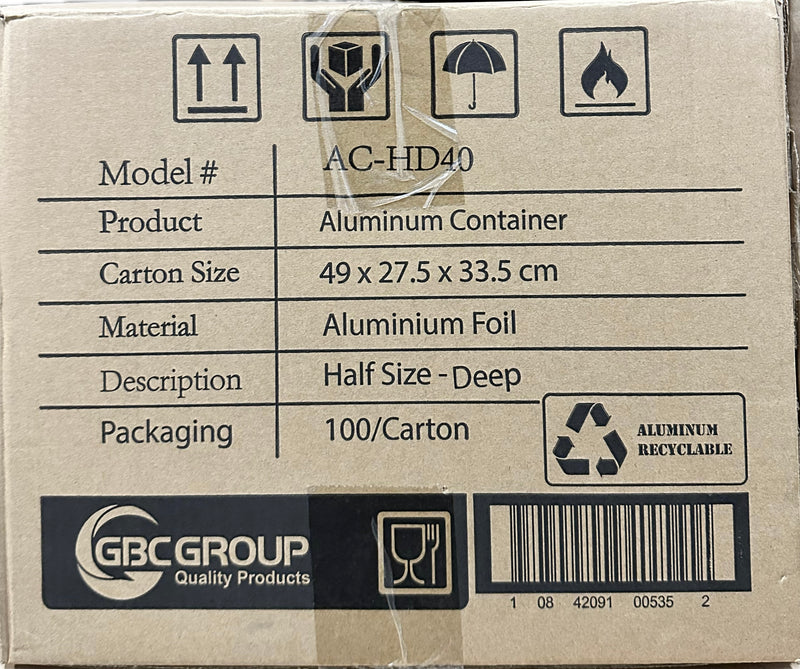 Dynasco AC-HD40, Half Size Deep HD Foil Aluminum Container, Case (100's)
