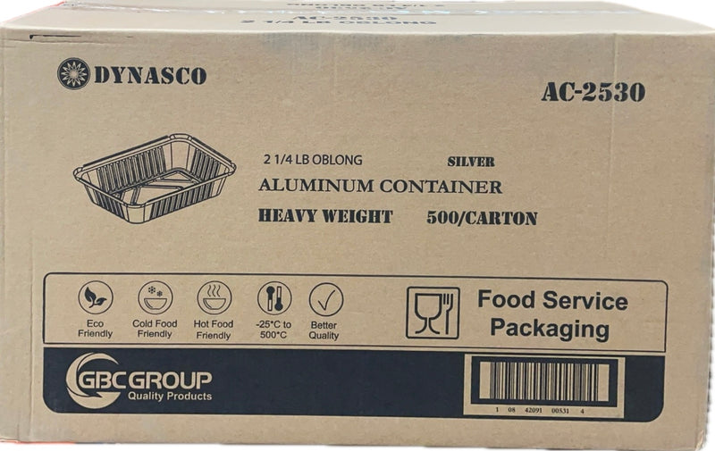 Dynasco AC-2530, 2.25LB Oblong Foil Aluminum Container, Case (500's)
