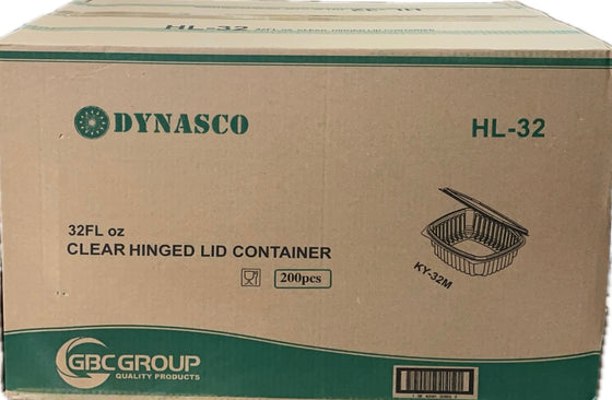 Dynasco HL-32 32oz. Seal Clear Hinged Container, Case (200's)