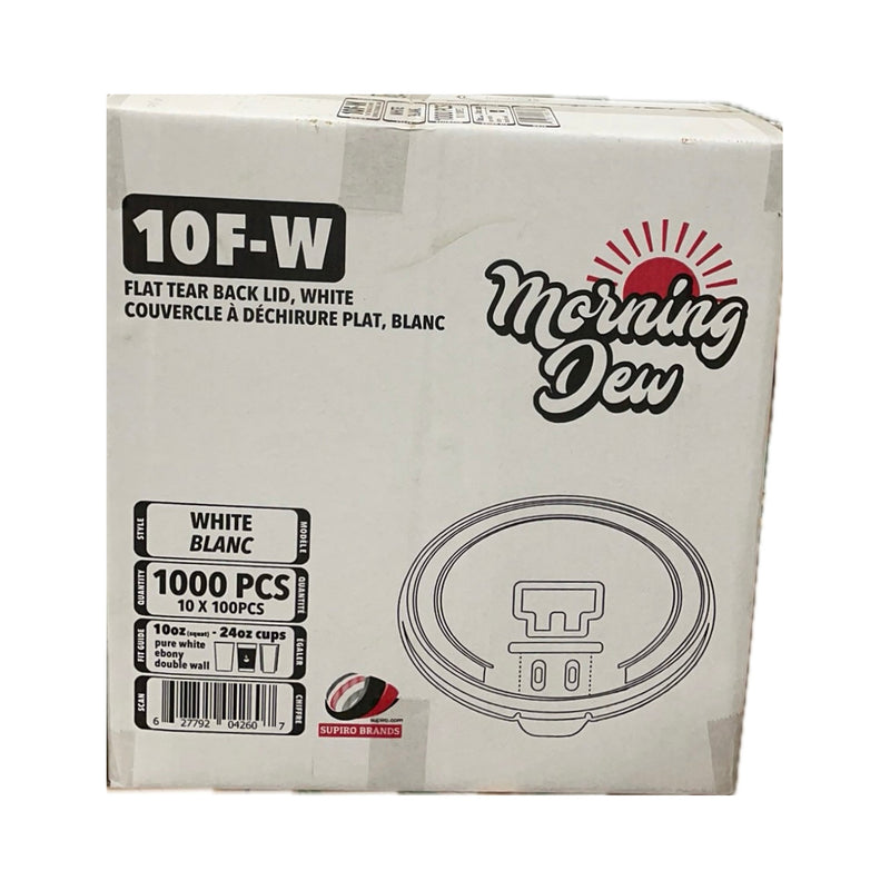 Morning Dew 10F-W, White Tear Back Flat Lid for Hot Paper Cup, Case (1000's)