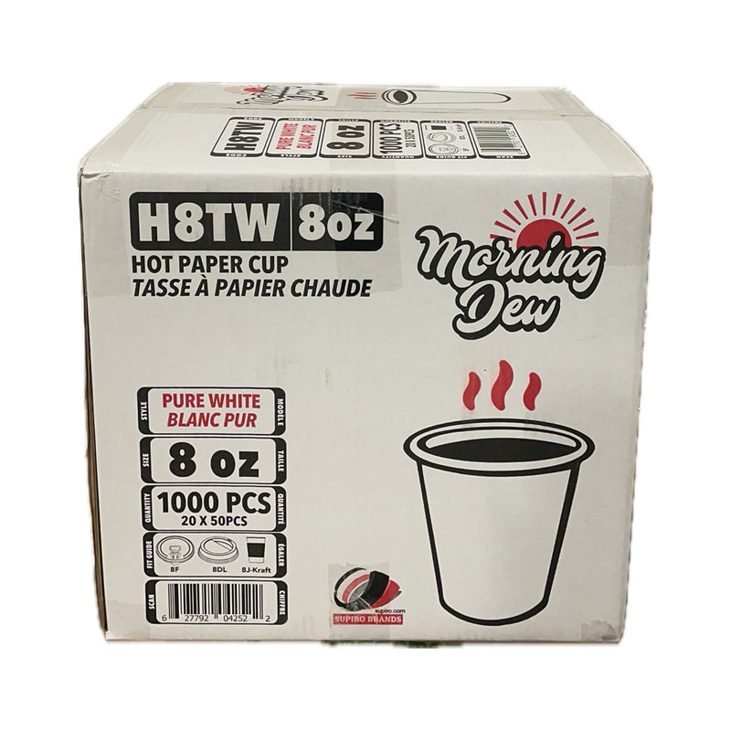 Morning Dew H8TW, 8oz White Paper Cup, Case (20x50's)