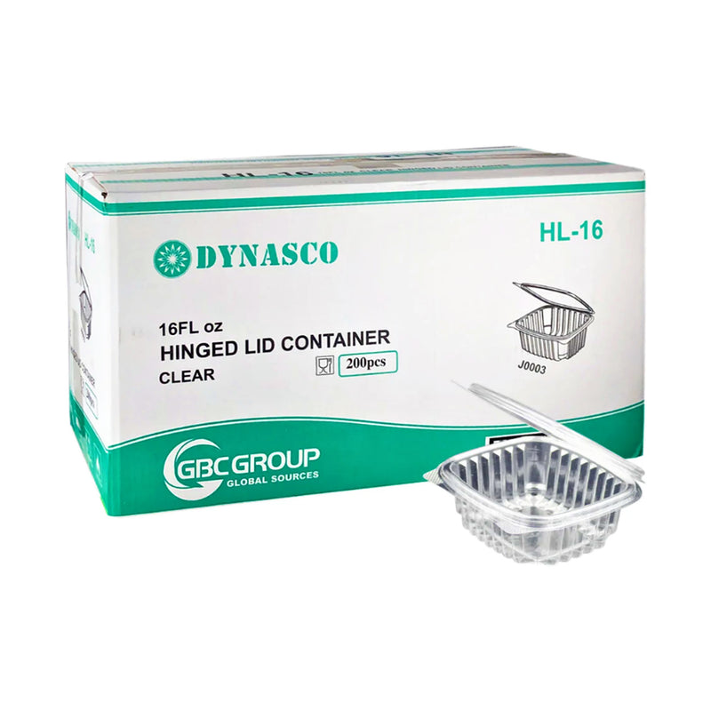 Dynasco HL-16 16oz. Seal Clear Hinged Container, 200 Counts