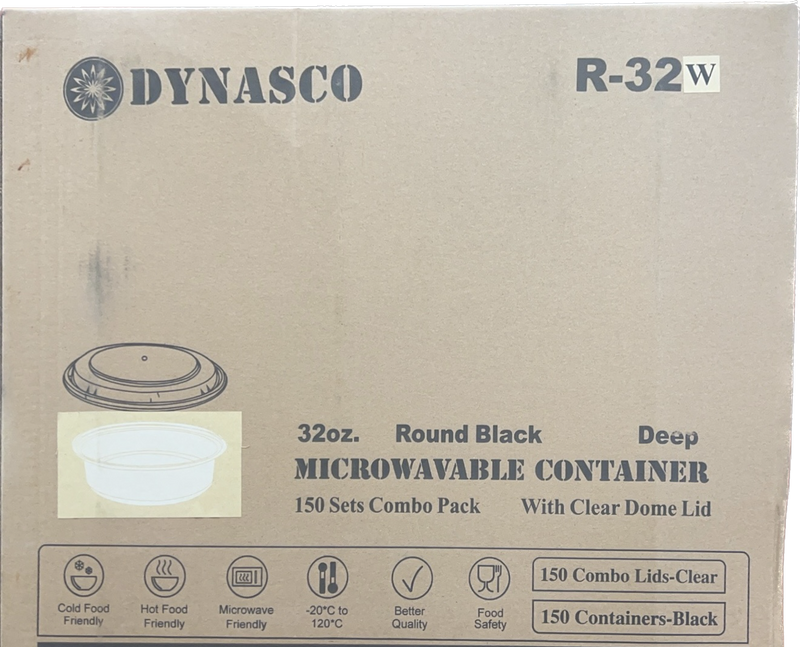 Dynasco R-32W 32oz. Round Container Combo, 150 SETS