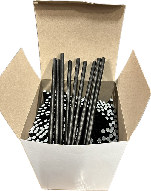 Ecomates SW-88B, 8'' 8MM Black Unwrapped Paper Straws, Case (8x250's)