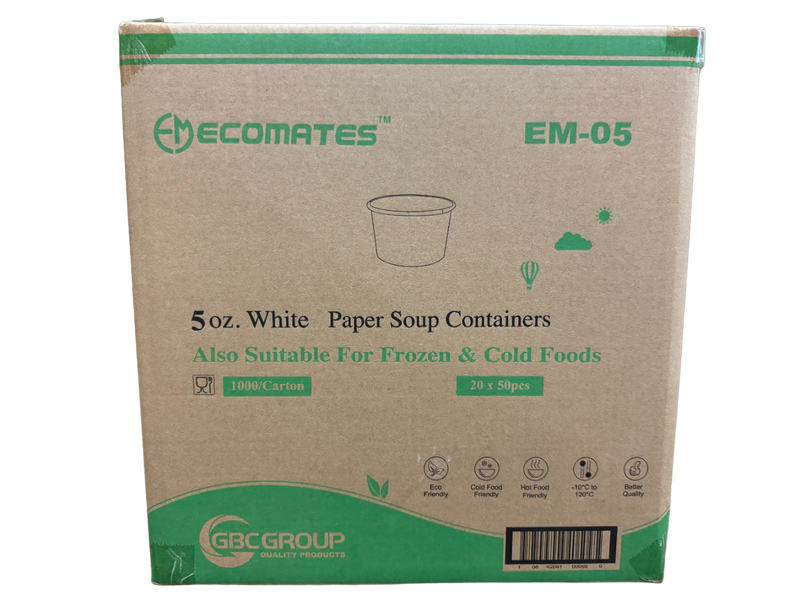 EcoMates EM-05, 5oz White Paper Container, Case (1000's)