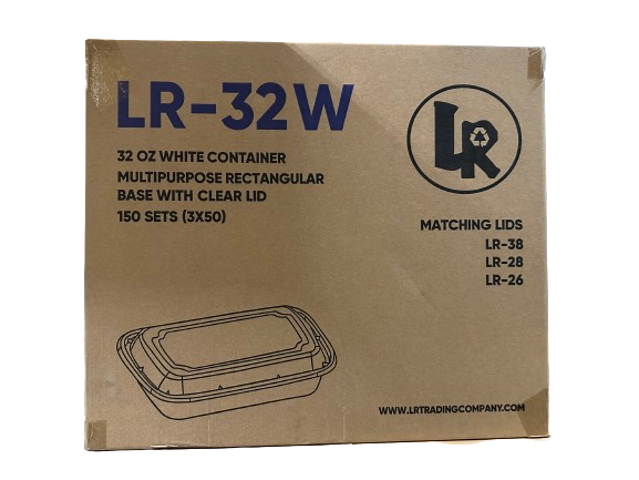LR LR-32W 32oz. White Rectangular Container Combo, Case (150 SETS)