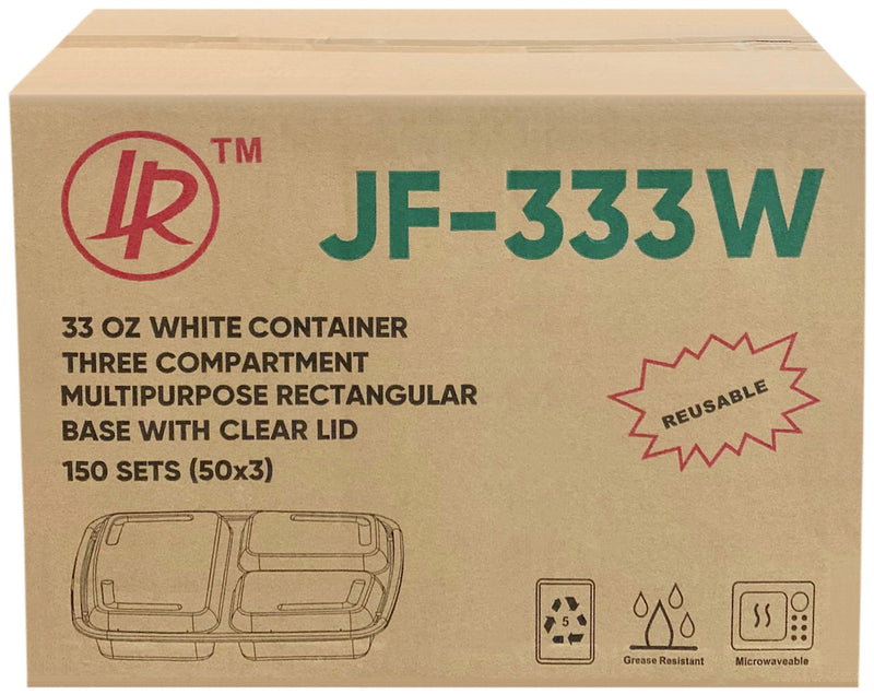 LR JF-333W 33oz. 3-Compartment Rectangular Container Combo, Case (150 SETS)