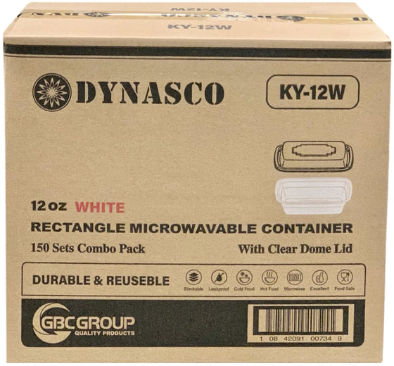Dynasco KY-12W 12oz., White Rectangular Container Combo, Case (150 SETS)