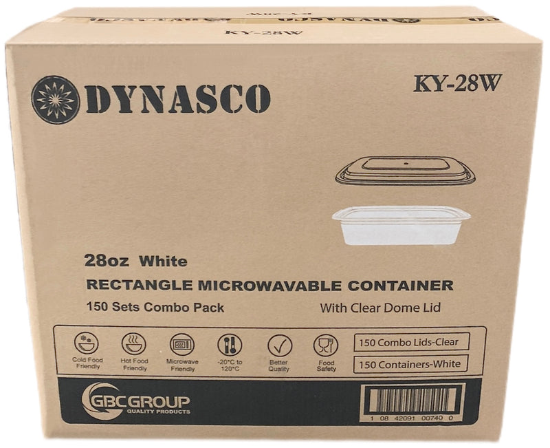 Dynasco KY-28W 28oz., White Rectangular Container Combo, Case (150 SETS)