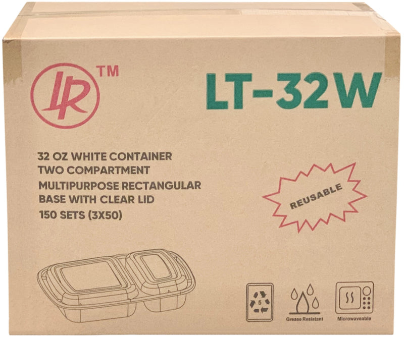 LR LT-32W 32oz. 2-Compartment Rectangular Container Combo, Case (150 SETS)
