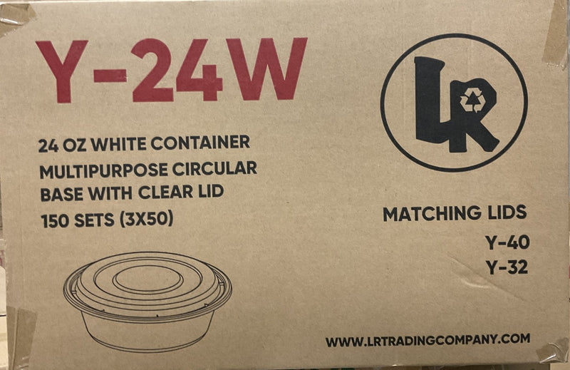 LR LY-24W 24oz. White Circular Container Combo, Case (150 SETS)