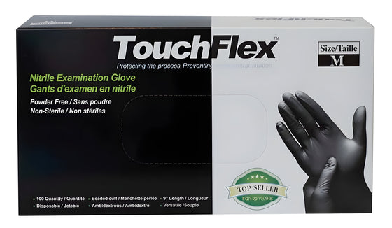 TouchFlex Black Nitrile Gloves M, Box (100's)