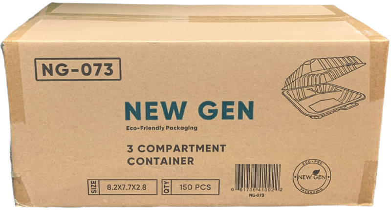 New Gen NG-073 3 Compartment Hinged Container, Case (150PC)