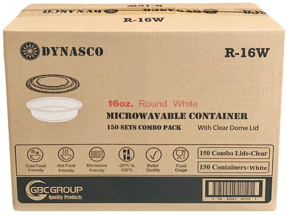 Dynasco R-16W 16 oz. Round Container Combo, Case (150 SETS)