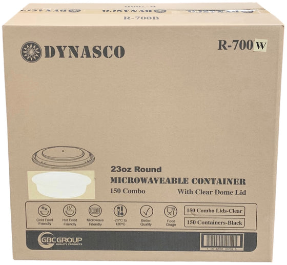 Dynasco R-700W 23oz. White Round Container Combo, Case (150 SETS)