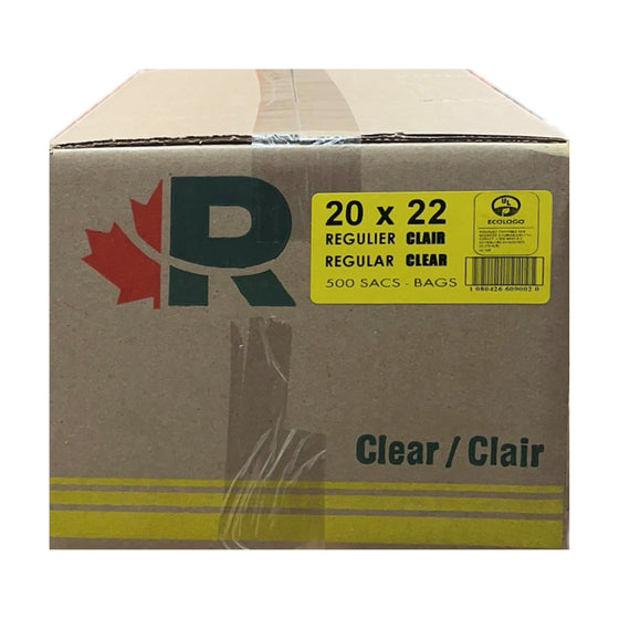 R 20x22 Regular Clear Garbage Bag, Case (500's)