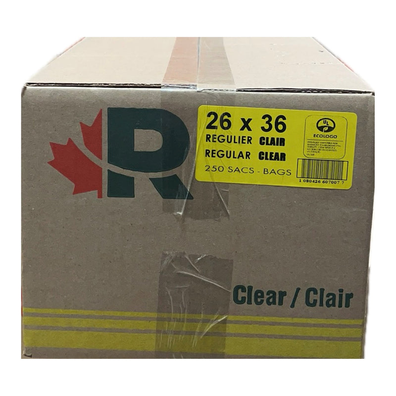 R 26x36  Regular Clear Garbage Bag, 250 Counts