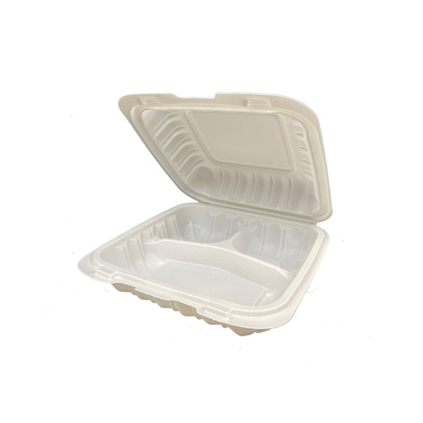 Ecomates RP-703 Shallow Hinged Containers 3 Compartment, Case (150 Counts)