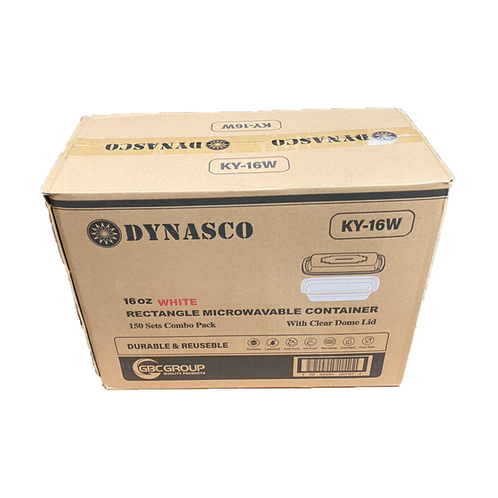 Dynasco KY-16W 16oz., White Rectangular Container Combo, Case (150 SETS)