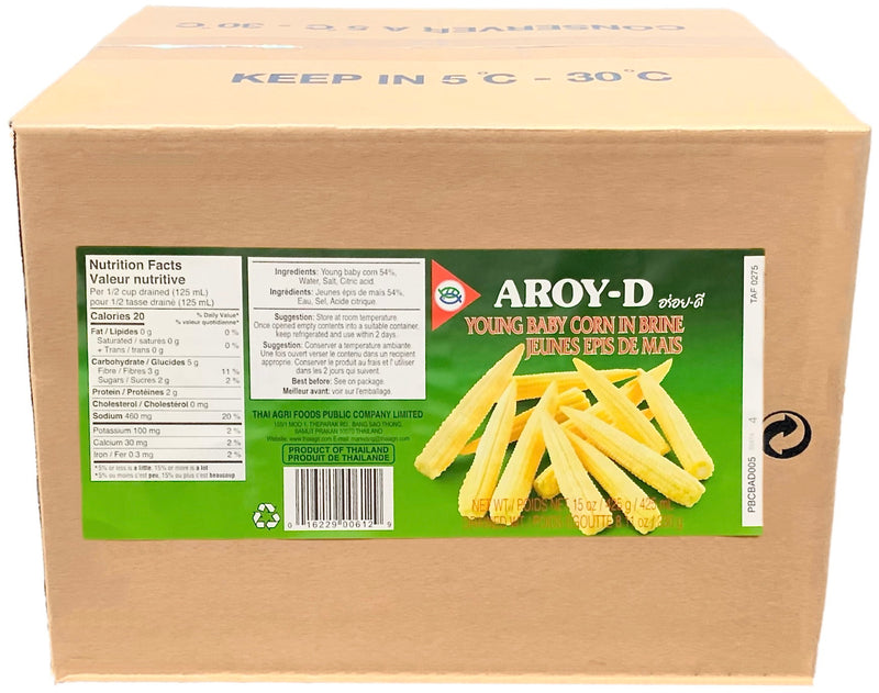 Aroy-D Young Baby Corn in Brine, Case (24x425g)