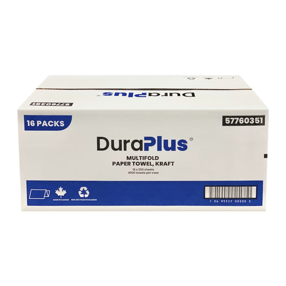 DuraPlus 57760351, Multi Fold Kraft Paper Towel, Case (16x250's)
