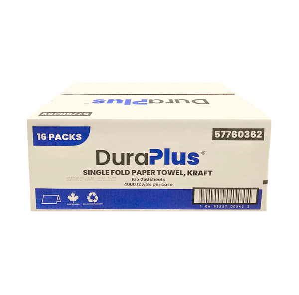 DuraPlus 57760362, Single Fold Kraft Paper Towel, 16 x 250 Sheets