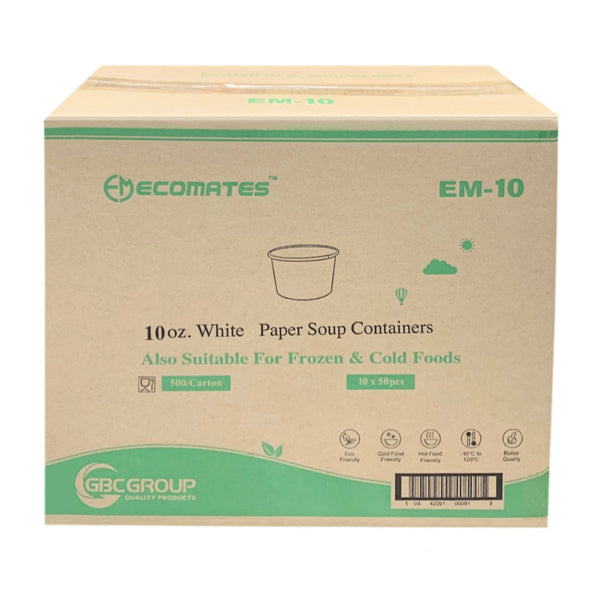EcoMates EM-10, 10oz White Paper Soup Containers (500's)
