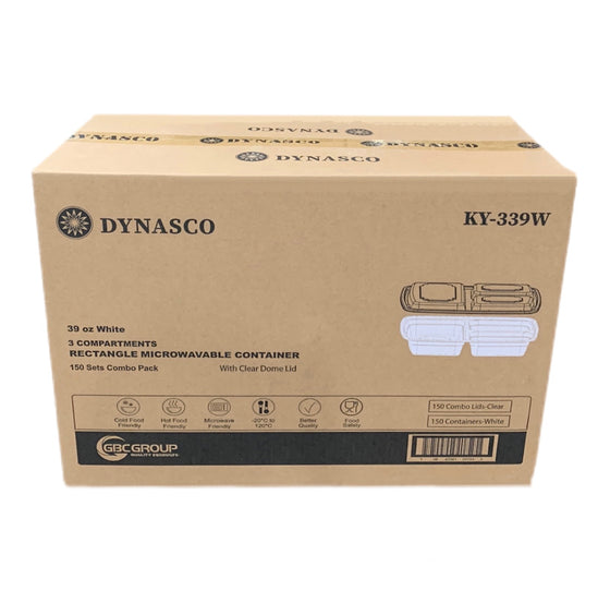 Dynasco KY-339W 39oz. 3-Compartment Rectangular Container Combo, 150 SETS