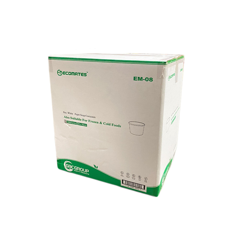EcoMates EM-08, 8oz White Paper Container, Case (1000's)